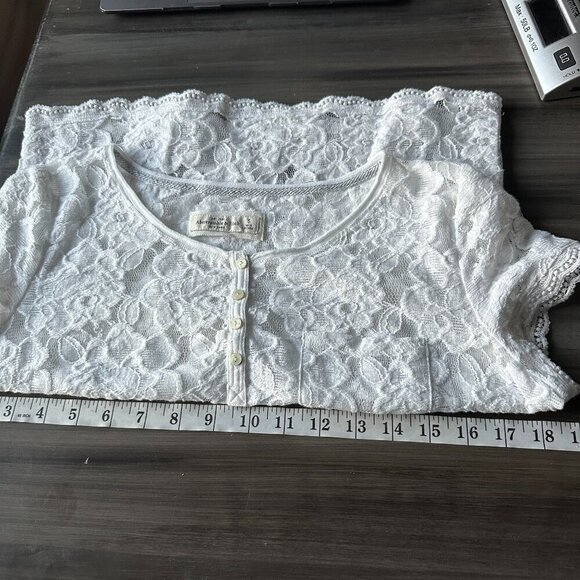 Abercrombie & Fitch Y2K Womens Lace Sheer Top Short Sleeve White Size Small - Picture 9 of 10